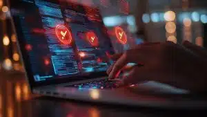 Laptop mit als Sinnbild für KI und Cyber-Security.