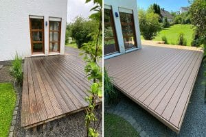 Holzterrasse vorher - nachher. 